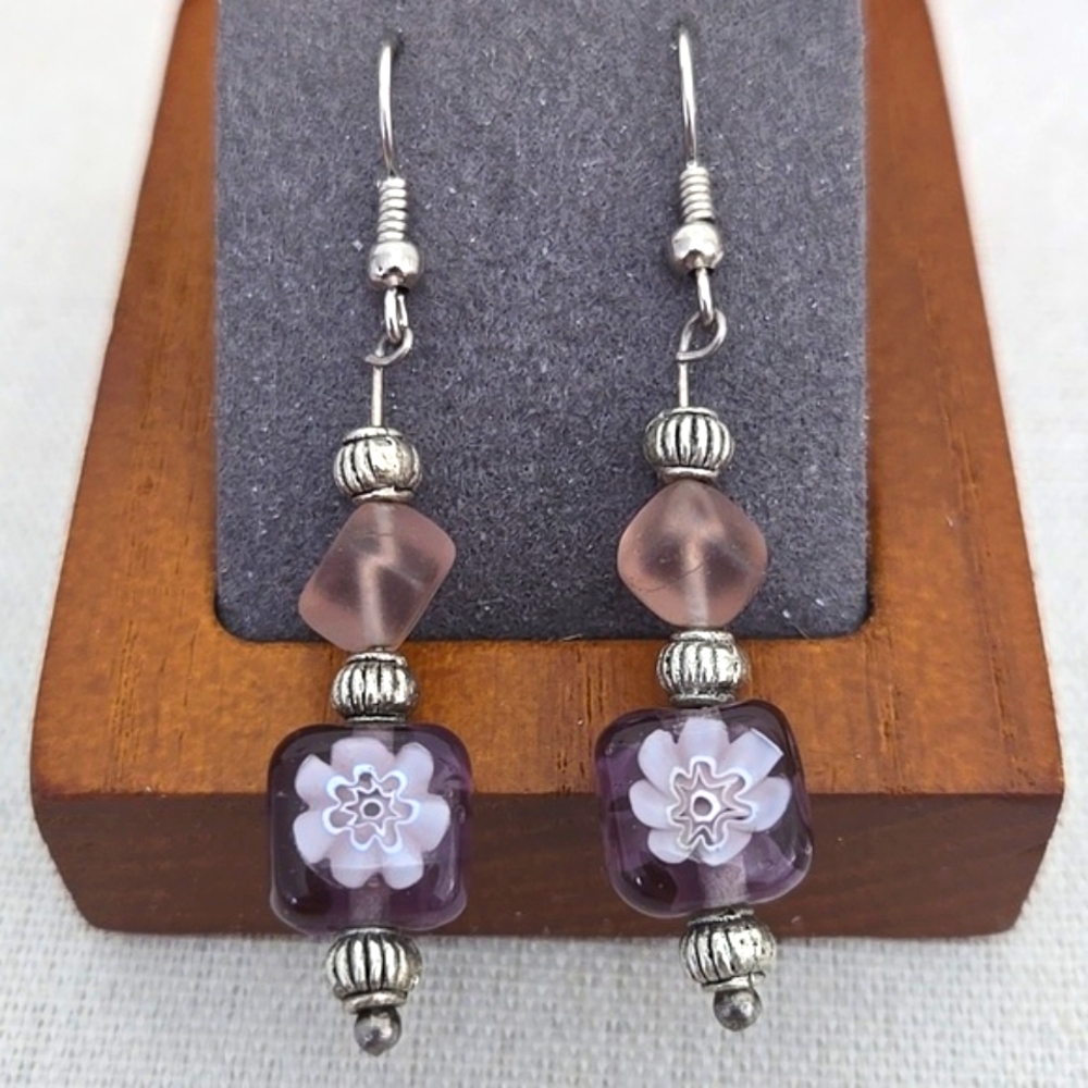 MILLIFIORE GLASS BEAD WIRE EARRINGS